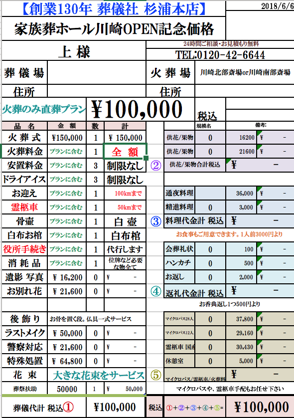 家族葬ホール川崎,川崎市,火葬,直葬,価格