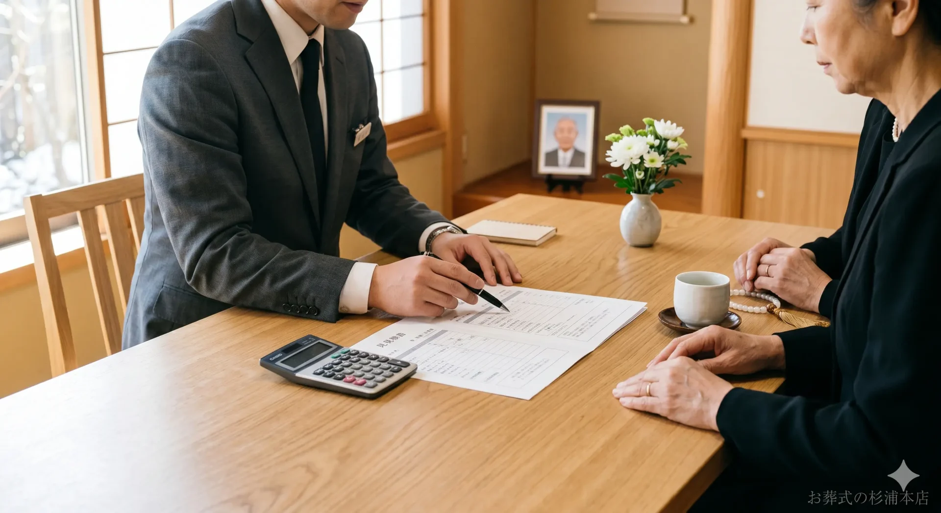 青葉区の直葬で家族がスタッフと打ち合わせをしているイメージ