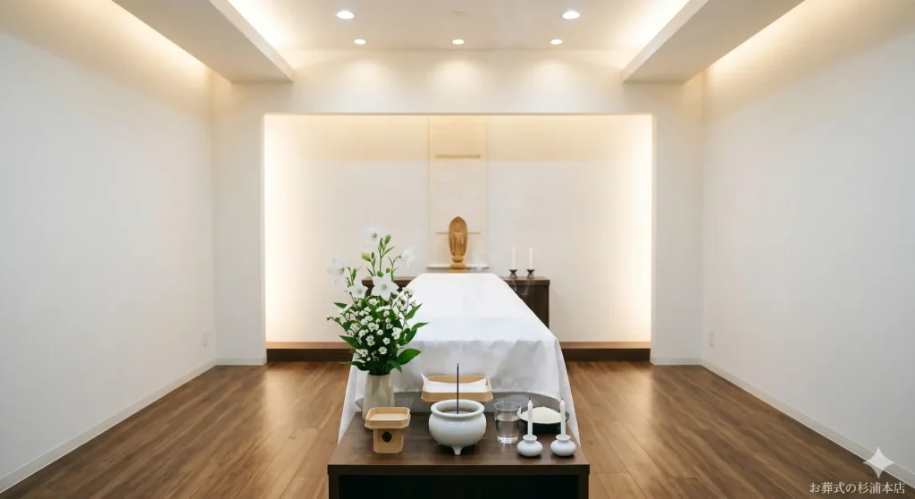 磯子区の直葬で棺に添えられた白い秋桔梗とリンドウの献花