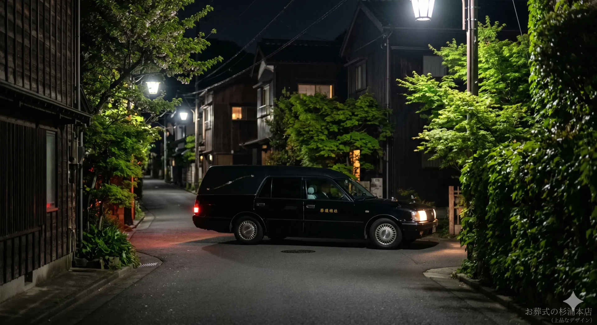 深夜に病院へお迎えに向かう黒い葬儀搬送車のイメージ