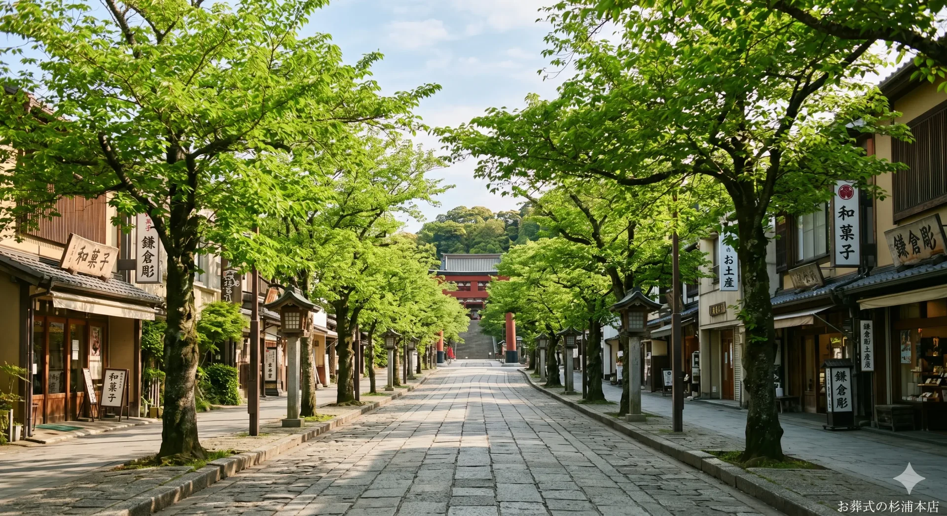鎌倉市の鶴岡八幡宮参道と歴史ある街並み