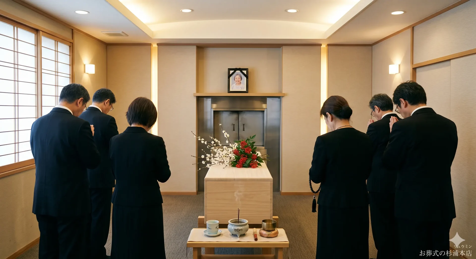 緑区の直葬で白梅に囲まれた火葬炉前でのお別れのイメージ