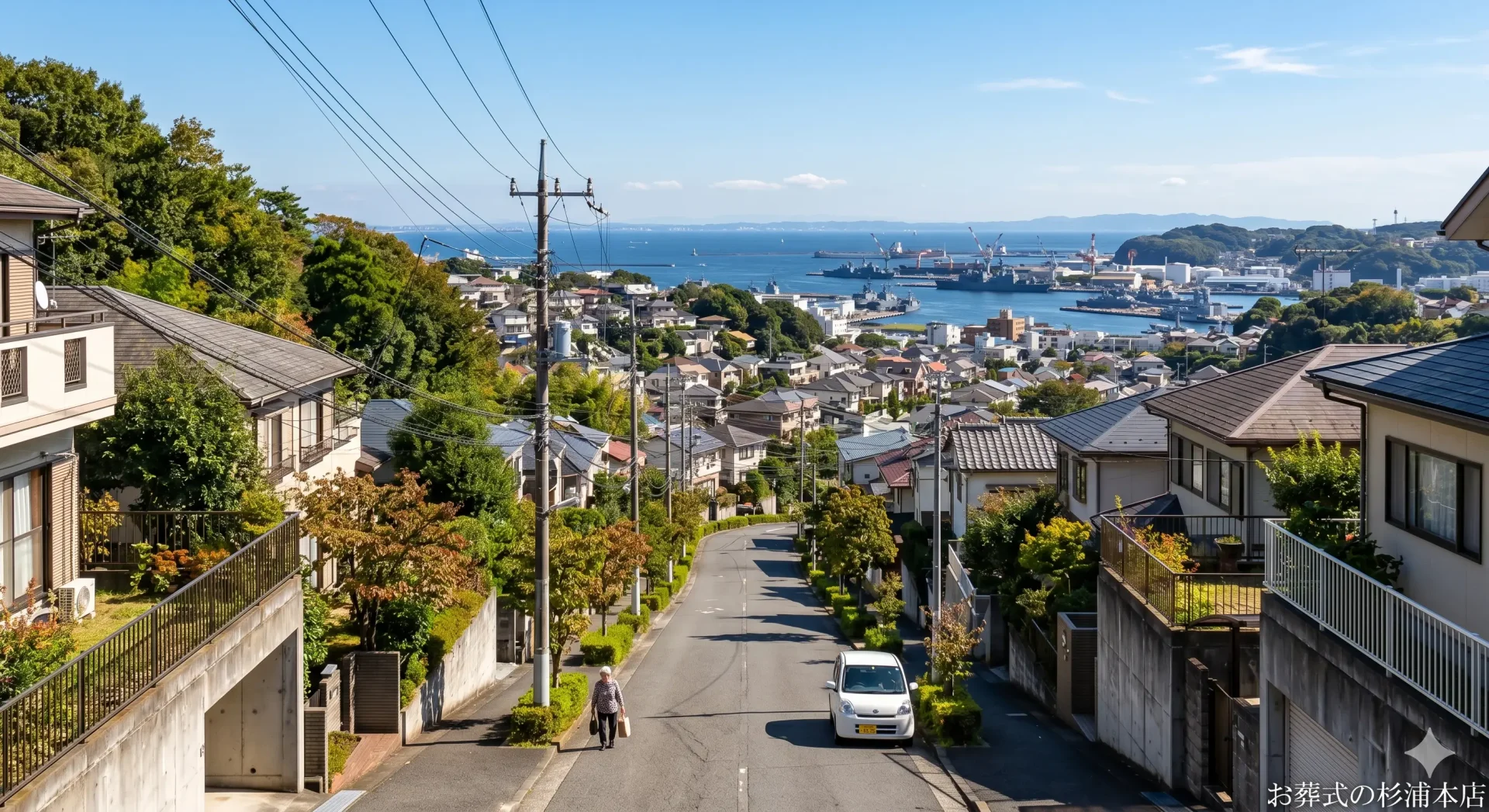 横須賀市立中央斎場周辺の風景　秋空の下の坂本町付近
