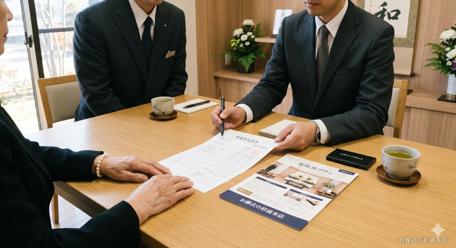 旭区の直葬で家族がスタッフと打ち合わせをしているイメージ