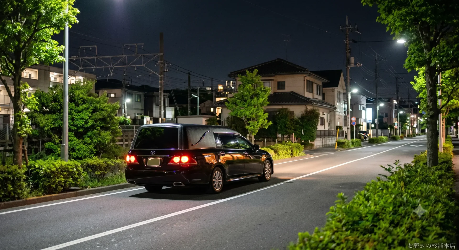 深夜に保土ケ谷区の病院へお迎えに向かう黒い葬儀搬送車のイメージ