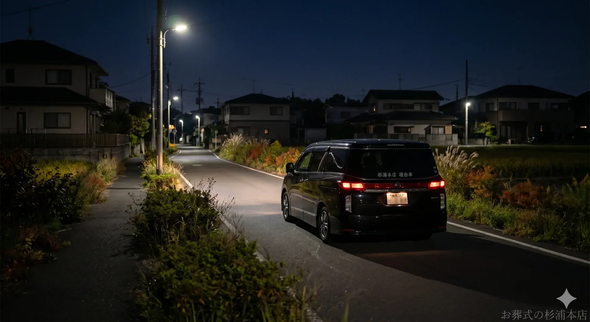 深夜に泉区の病院へお迎えに向かう黒い葬儀搬送車のイメージ