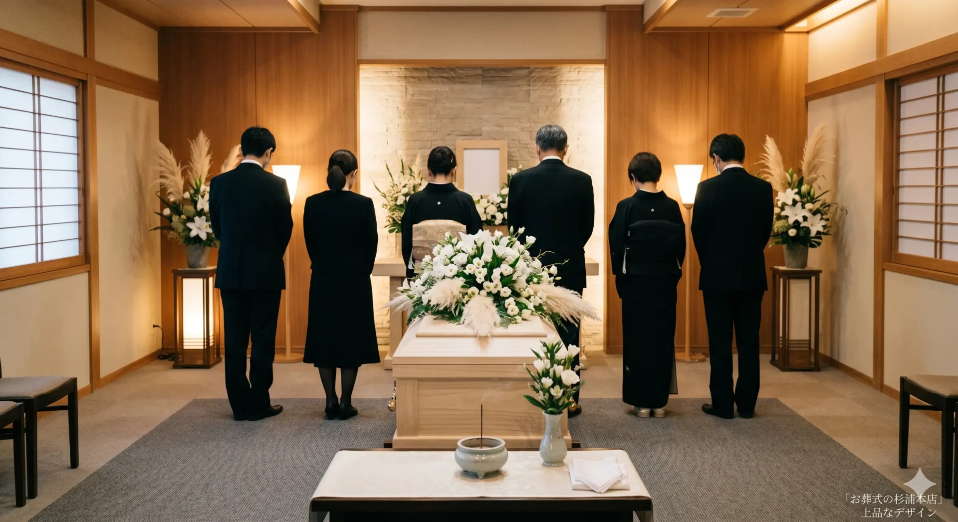泉区の直葬で白いリンドウに囲まれた火葬炉前でのお別れのイメージ