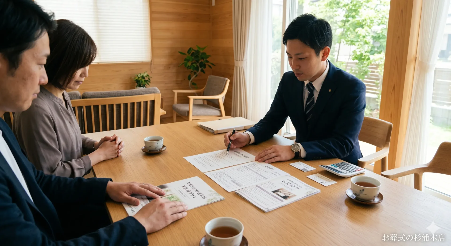 神奈川区の直葬で家族がスタッフと打ち合わせをしているイメージ