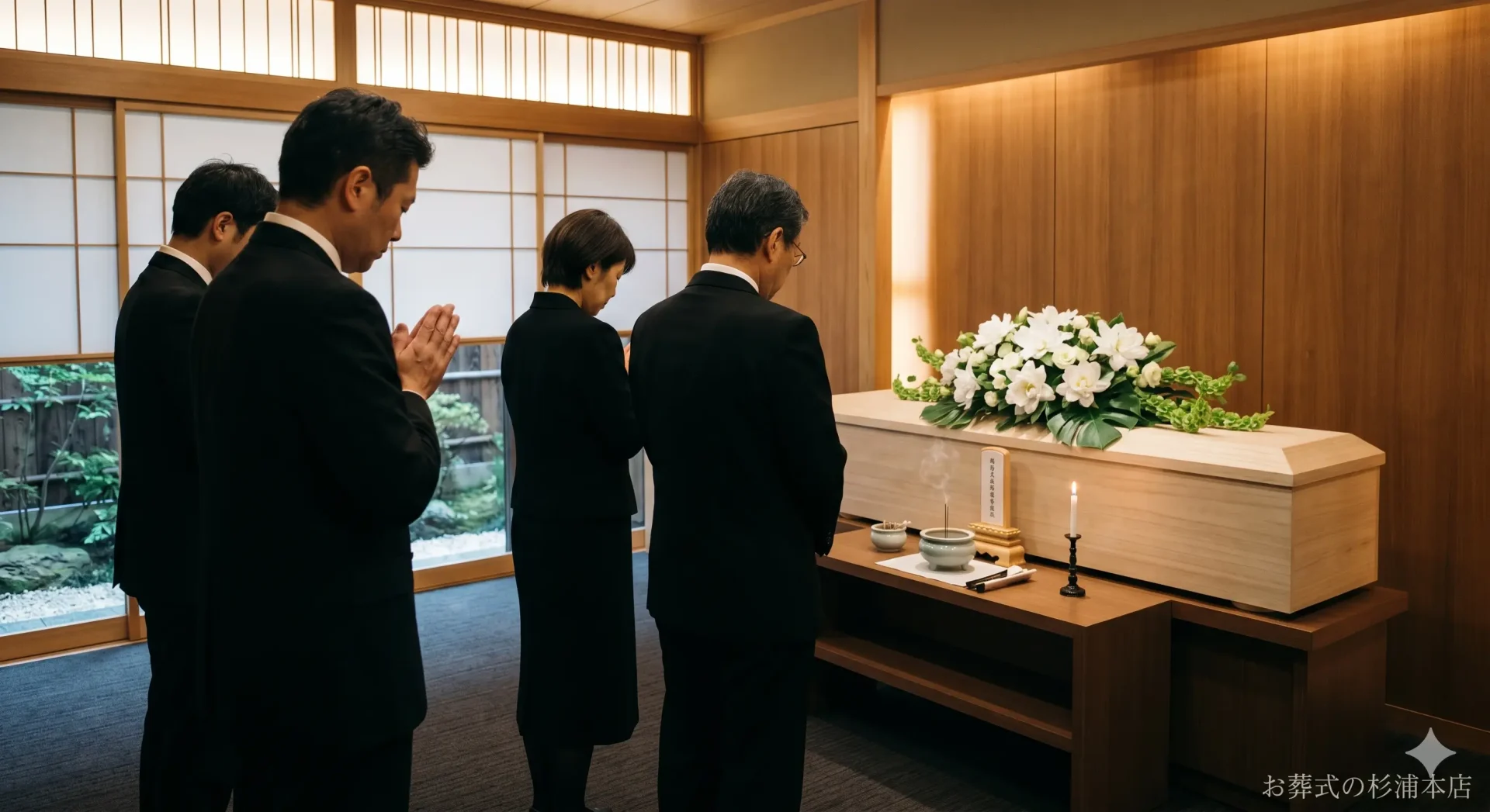 金沢区の直葬で白いシャクナゲに囲まれた火葬炉前でのお別れのイメージ