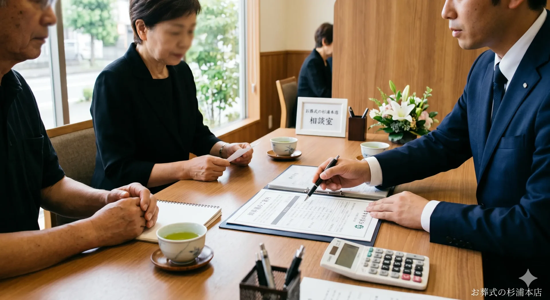 中区の直葬で家族がスタッフと打ち合わせをしているイメージ