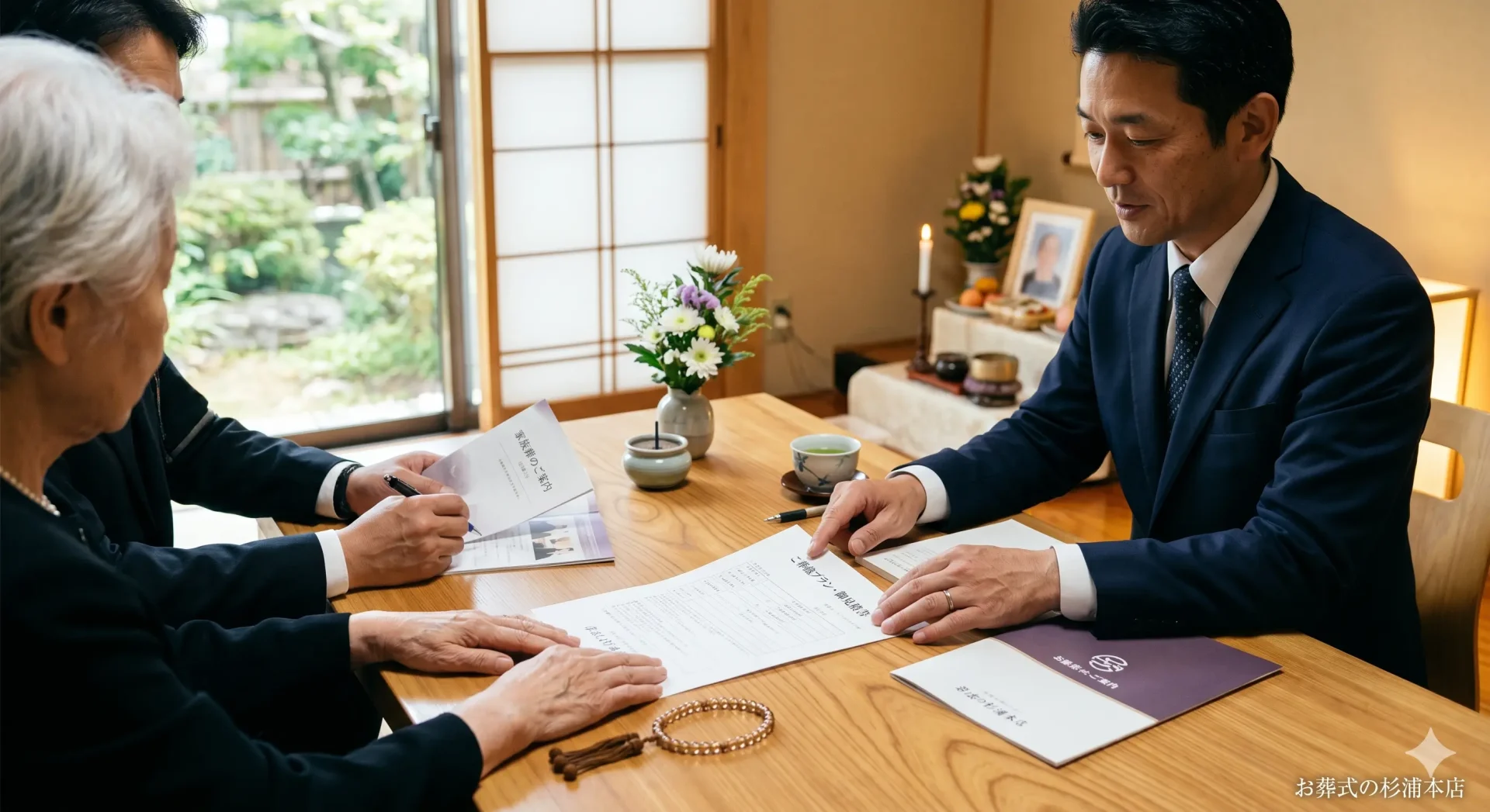 瀬谷区の直葬で家族がスタッフと打ち合わせをしているイメージ