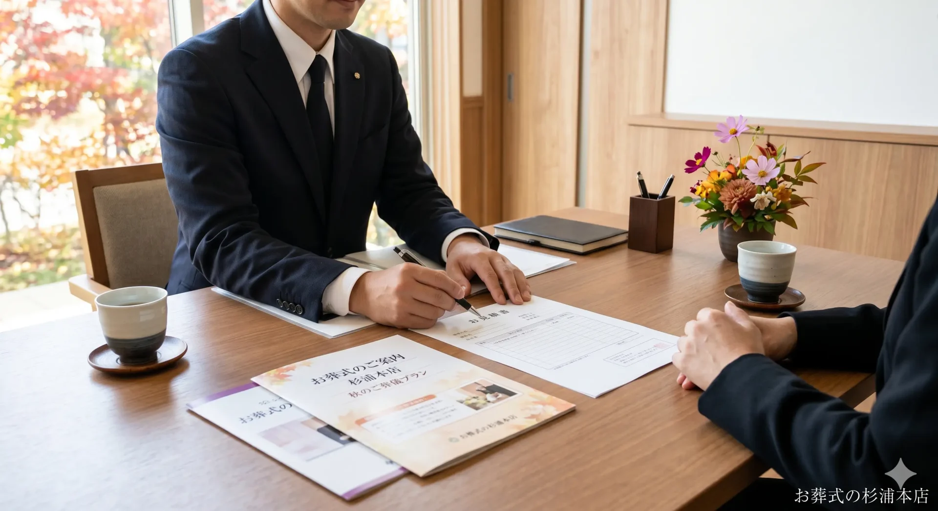 鶴見区の直葬で家族がスタッフと打ち合わせをしているイメージ