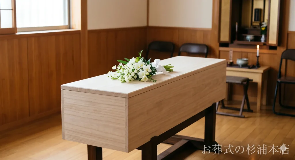 都筑区の直葬で棺に添えられたスノーフレークと白いフリージアの献花