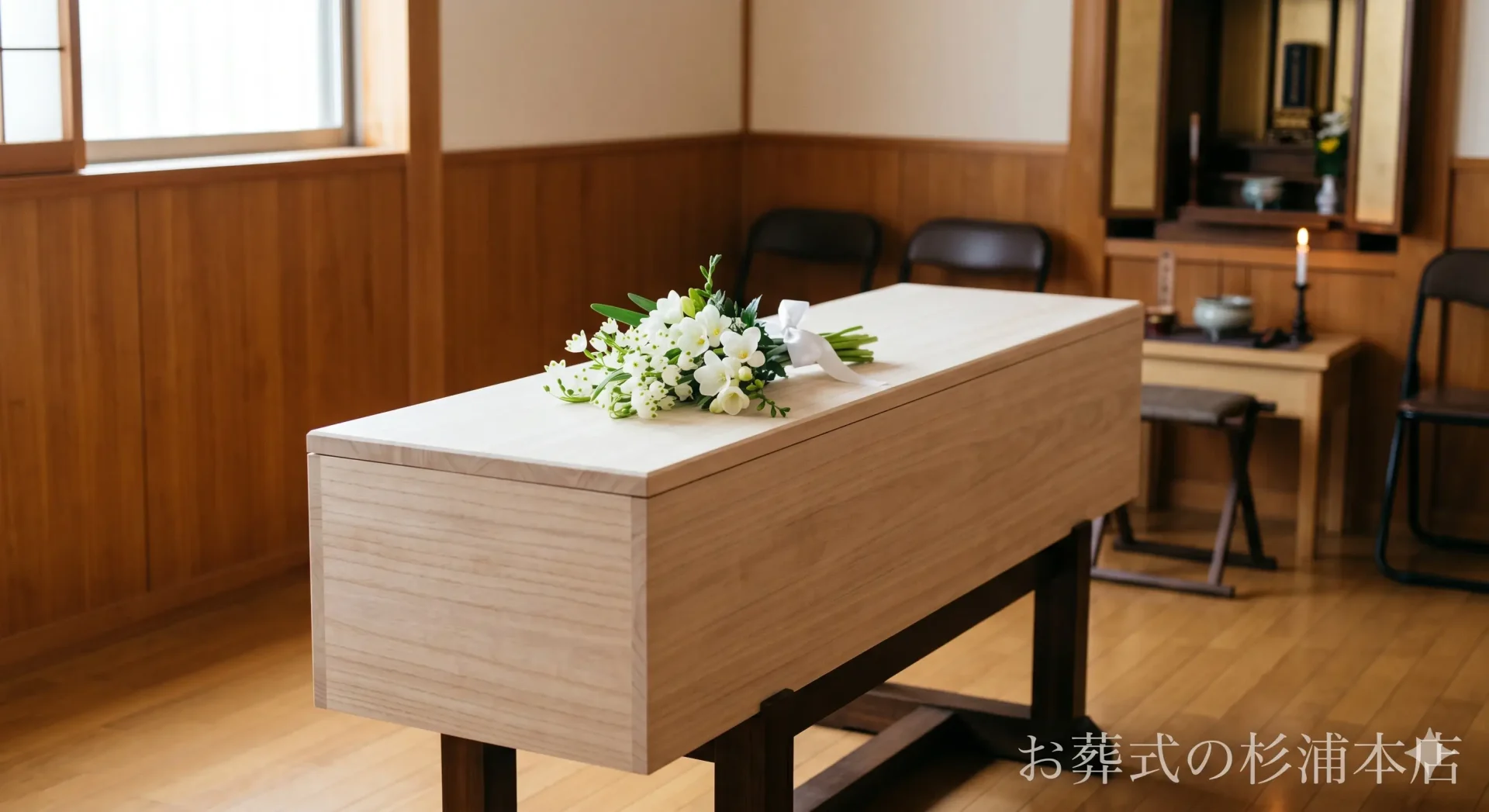 都筑区の直葬で棺に添えられたスノーフレークと白いフリージアの献花