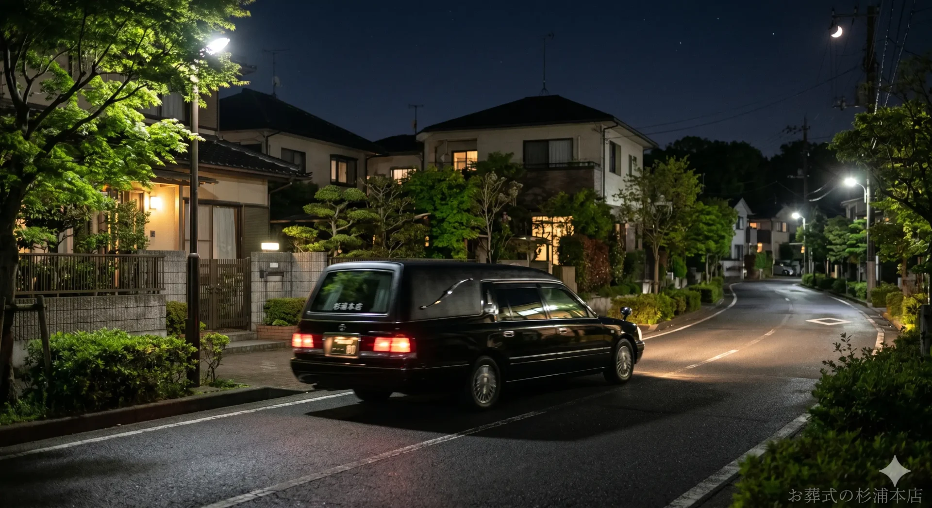 深夜に町田市の病院へお迎えに向かう黒い葬儀搬送車のイメージ