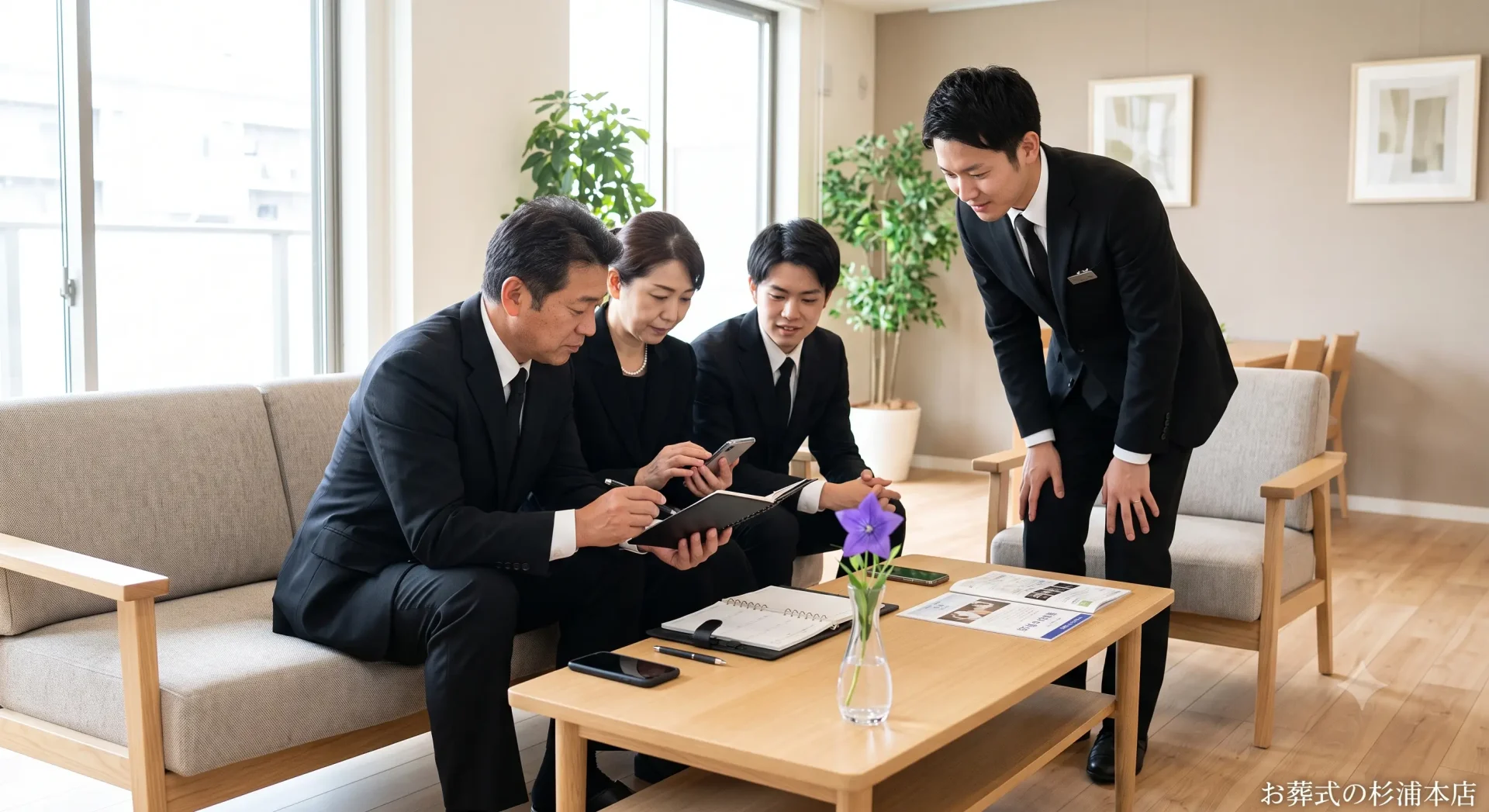多忙な中で葬儀の準備をする家族